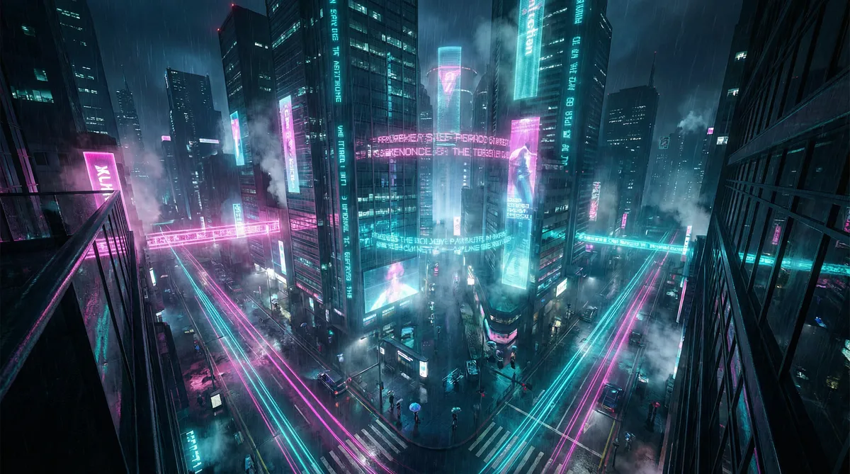 左耳 电影下载 竖屏短剧平台首页背景 - 赛博朋克都市夜景